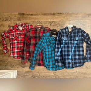 Men's Plaid Casual Button-Down Shirt Set - Red, Blue, Black